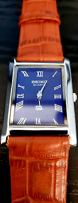 #ad RARE Vintage Seiko Slim Tank Men#x27;s Leather Wrist Watch $84.99