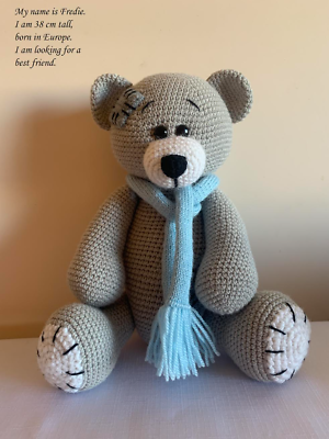 #ad Handmade crochet teddy bear toy Fredie 14.5 16.9inch tall Perfect Christmas gift $149.99