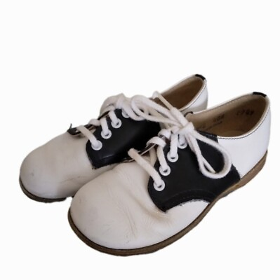 #ad Self Starters by Carpenter Toddler Leather BLK WHT Lace Up Saddle Shoes 8.5C $22.50