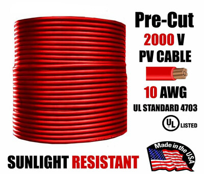 #ad 10 AWG Gauge PV Wire 1000 2000 Volt Pre Cut 15 500 Ft Solar Installation RED $85.00