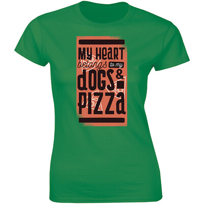 #ad My Hearts Belongs To My Dogs And Pizza Gift For Food And Dog Lover Women#x27;s Tee $14.99