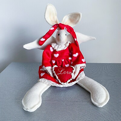 #ad Miss Elles Collection LOVE BUNNY Plush White Rabbit Wings Hearts Artisan Flair $35.00