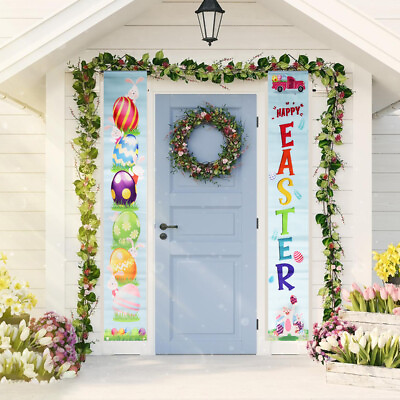 #ad BEST Easter Banners Backdrop Door Decorations Hanging for Holiday Outdoor Decor $9.25