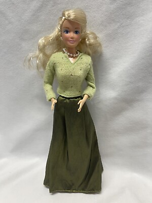 #ad Vintage Clone Barbie Size Fashion Doll Blonde Hair 11 1 2” Green Skirt Sweater $11.00