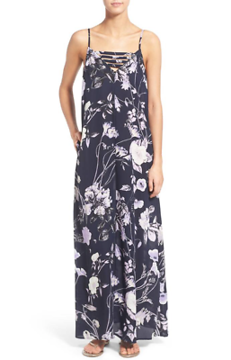 #ad Mimi Chica Juniors Maxi Dress XS Sleeveless Strappy Floral Black NEW B69 $14.99