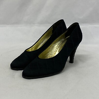 #ad Auth CHANEL Platform Heel Pumps Shoes Matelasse Black Satin 6 From Japan 230801 $64.26