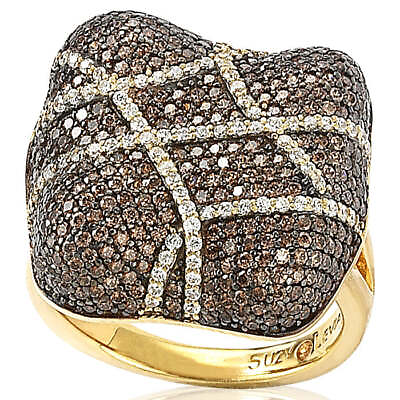 #ad Suzy Levian Golden Sterling Silver Brown CZ Crossover Micro Pave Cushion Ring $156.00