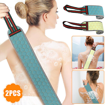#ad 2pcs Bath Towel Back Brush Scrubber Exfoliating Shower Strap Body Wash Dual Side $9.98