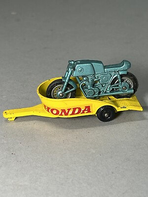 #ad 1967 Matchbox Lesney #38 Blue Honda Motorcycle amp; Yellow Trailer Vintage $25.00