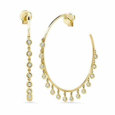 #ad 2 Ct Round Bezel Shaker Lab Created Hoop Earrings Diamond 14K Yellow Gold Over $121.67