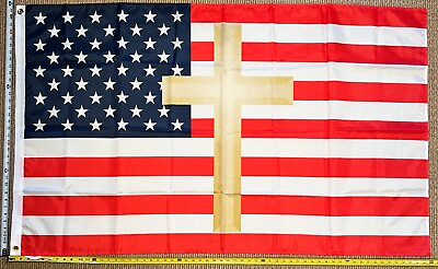#ad Jesus Flag FREE SHIPPING Gold Cross America Freedom Love God USA Poster Sign 3x5 $19.85