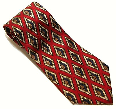 #ad Saks Fifth Avenue Red Necktie 100% Silk Diamond Designer Print 58quot; x 3.5quot; $12.49