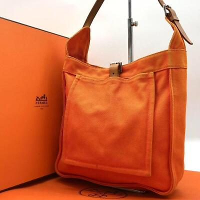 #ad Hermes Marwari PM Canvas Shoulder Bag Orange Womens Authentic $616.55