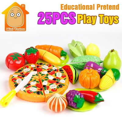 #ad Cutting Pizza Play Fast Food Set Kids Toy Kitchen Set Playset Cook Serve Meal $25.95