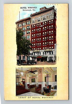 #ad Savannah GA Georgia Hotel Whitney Lobby Advertising Vintage c1939 Postcard $7.99