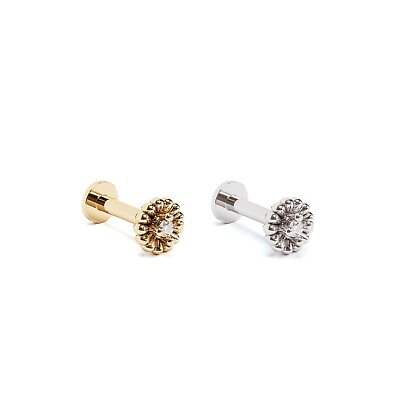 #ad 14K Solid Gold Diamond Tiny Floral Labret Stud Cartilage Helix Tragus Conch $95.00
