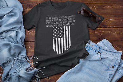 #ad NEW Patriotic American Flag Pledge Shirt Unisex Crew Neck Short Sleeve Tee $22.49