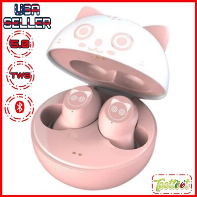 #ad Wireless Earbuds For Kids Cute Pink Cat Noise Reduction LED Best Gift 2023 $34.99