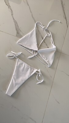 #ad NWT Ocean Babe Swimwear White Thong Bikini Set Thin strings $20.00