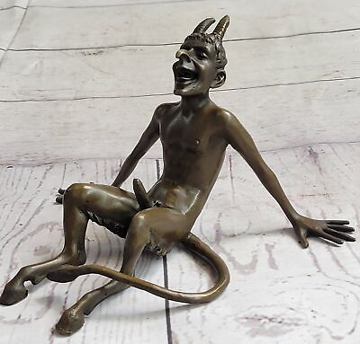 #ad Signed Original Nude Devil Dark Angel Satyr Mythical Bronze Sculpture Figurine $199.00