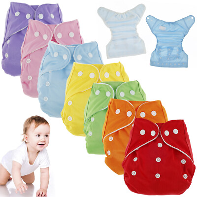 #ad 7Pcs Baby Cloth Nappies Reusable Pocket Nappy Washable Adjustable Cloth Diapers® $22.19