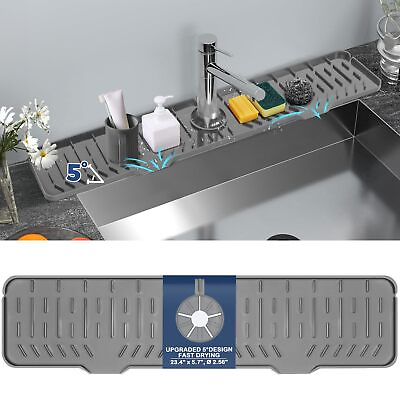 #ad 24 Kitchen Sink Faucet Splash Guard Silicone Drying Mat Handle Drip Catcher Tray $24.14