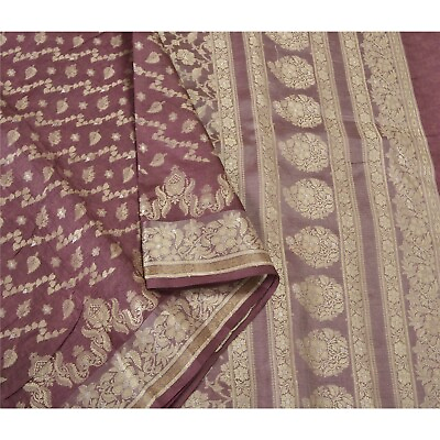 #ad Sanskriti Vintage Purple Indian Sarees 100% Pure Silk Woven Sari Craft Fabric $37.23