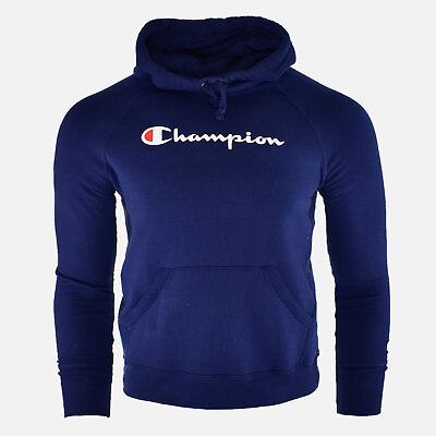 #ad CHAMPION Sportswear Y2K Solid Navy Blue Athletic Script Logo Sweatshirt Hoodie S $24.50