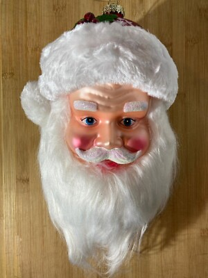 #ad ^SUPER SIZE GLASS SANTA CLAUS HEAD WITH FAUX BEARD amp; FURY HAT CHRISTMAS ORNAMENT $33.00