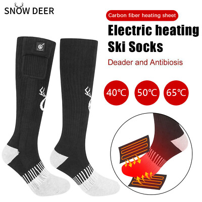 #ad Snow Deer Xmas Electric Heated Socks Rechargeable Battery Winter Warm Skiing $69.99