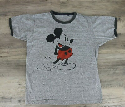 #ad Walt Disney Productions Vintage Mickey Mouse Crew Neck T Shirt Size Small Gray $149.99