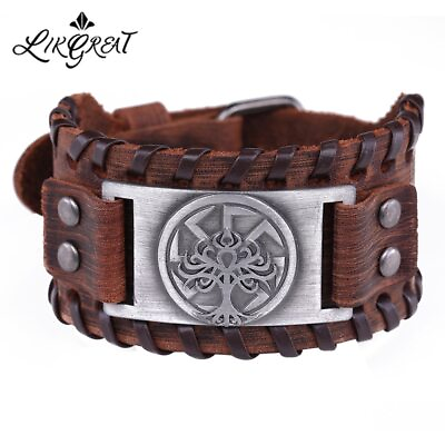 #ad Viking Tree of Life Wheel Charm Bracelet Male Pagan Talisman Wristband Cuff $7.39