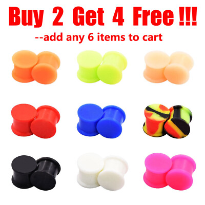 #ad PAIR SOLID LARGE LIP Silicone Ear Skins Ear Gauges Soft Ear plugs Ear Tunnels $4.79