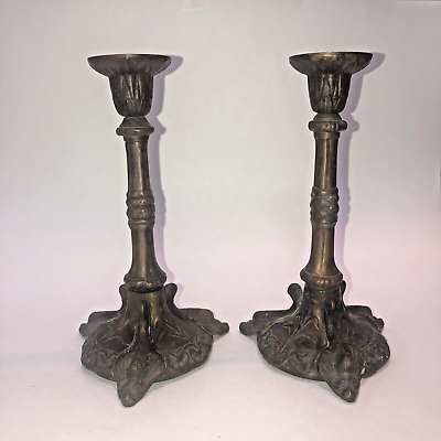 #ad Antique Vintage Pair Of Bronze Patina Candle Sticks Holder $126.00