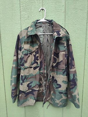 #ad US Military M81 Woodland Camo M 65 Cold Weather Field Jacket Army Size Small $45.00