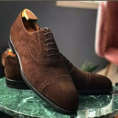 #ad New Handmade Real Suede Leather Cap Toe Formal Dress Lace Up Shoes For Men $161.98