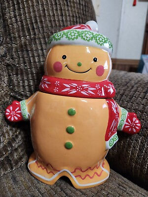 #ad Temptations By Tara Gingerbread Man Cookie Jar Seasonal Christmas 12in Figural $65.69