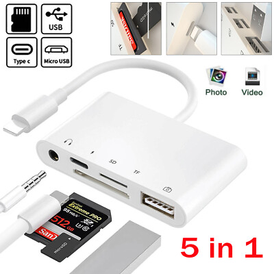 #ad 5 in 1 to Card Reader Adapter USB Camera Micro SD Memory Slot for iPhone iPad $22.98