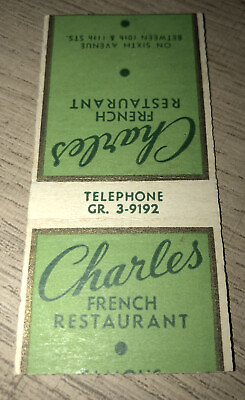 #ad 1940s Charles French Restaurant Matchbook Cover New York City $21.49