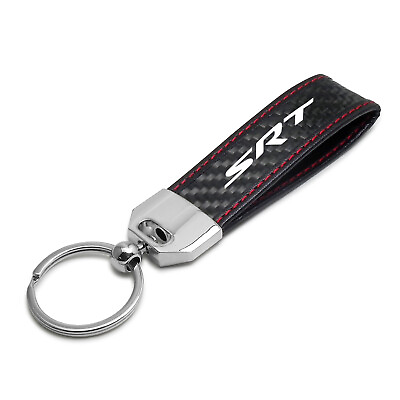 #ad Dodge SRT Logo Real Black Carbon Fiber Loop Strap Key Chain with Red Stitching $26.99
