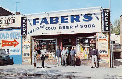 #ad 1961 NJ?? Fabers Cash amp; Carry Beer Store Ethnic Workers Signs postcard A23 $40.00