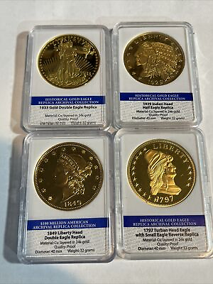 #ad 4 Cased 1797 Turban 1849 Liberty 1929 Indian 1933 Eagle Gold Proof Coin Lot $99.95