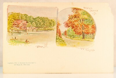 #ad 1897 Staten Island 7 Postcard Richmond Turnpike Silver Lake Souvenir Card $75.00