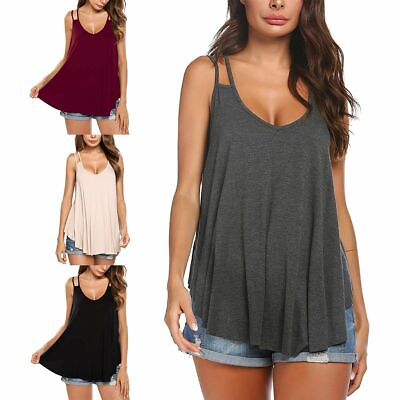 #ad Sleeveless Flowy Tank Top Soft Knit Tunic Women Scoop Neck Loose Fit Blouse Long $11.58