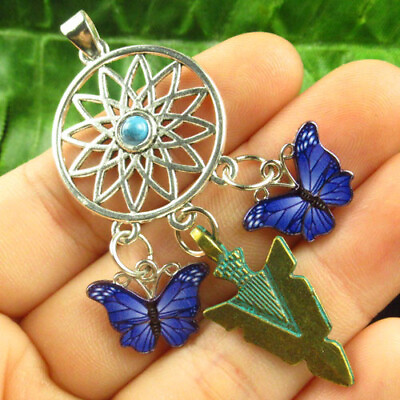 #ad 2Pcs Wrapped Turquoise Blue Butterfly Brass Bronze Arrow Pendant SSG1988 $10.13