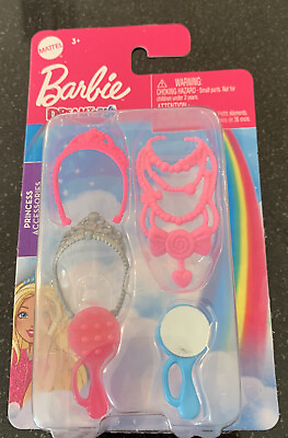 #ad Barbie Dreamtopia Princess Accessories Necklace Crown Mirror Brush PINK Mattel $5.97