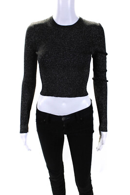 #ad ALC Womens Glitter Ribbed Long Sleeved Round Neck Slim Fit Top Dark Gray Size XS $73.19