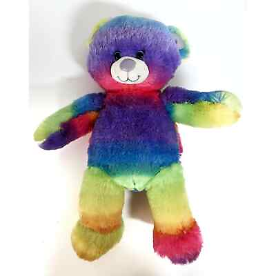 #ad Build A Bear Rainbow Stripe Teddy Bear Plush Stuffed Animal Glitter Feet 16” BAB $5.99
