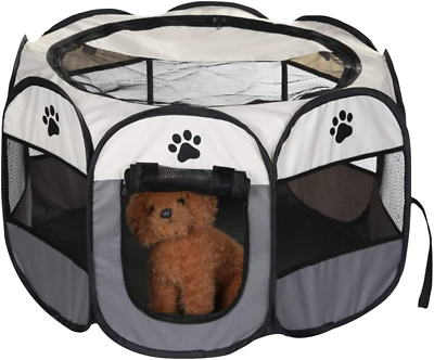 #ad US Portable Foldable Pet Tent Cage Octagonal Fence Dog Cat Playpen Puppy Kennel $15.35