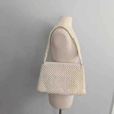 #ad Vintage Cream Woven Bag with Strap Magnetic Closure 9 x 15 Shoulder $18.00